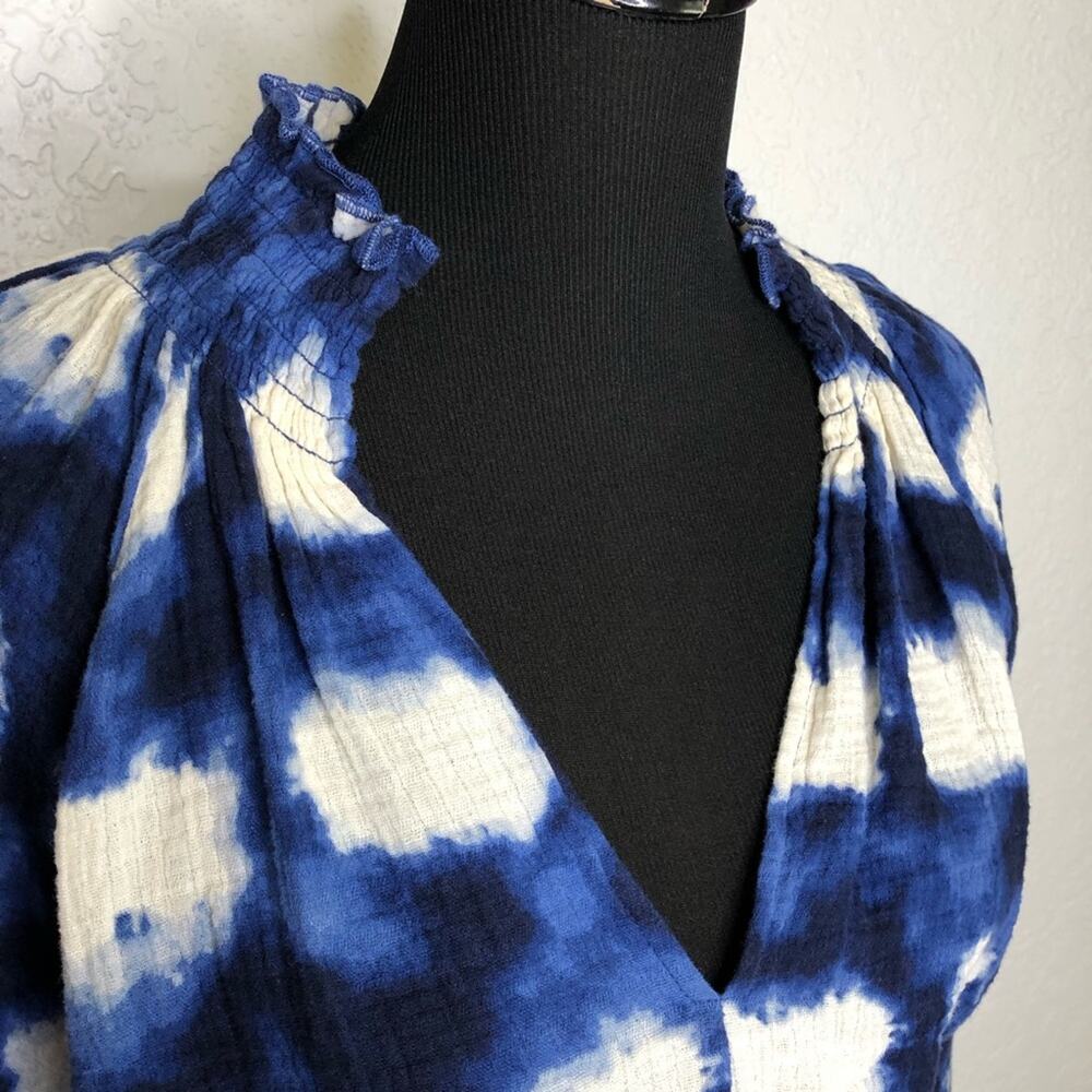 Porridge blue white smocked trim peasant style top size Small - Picture 4 of 15